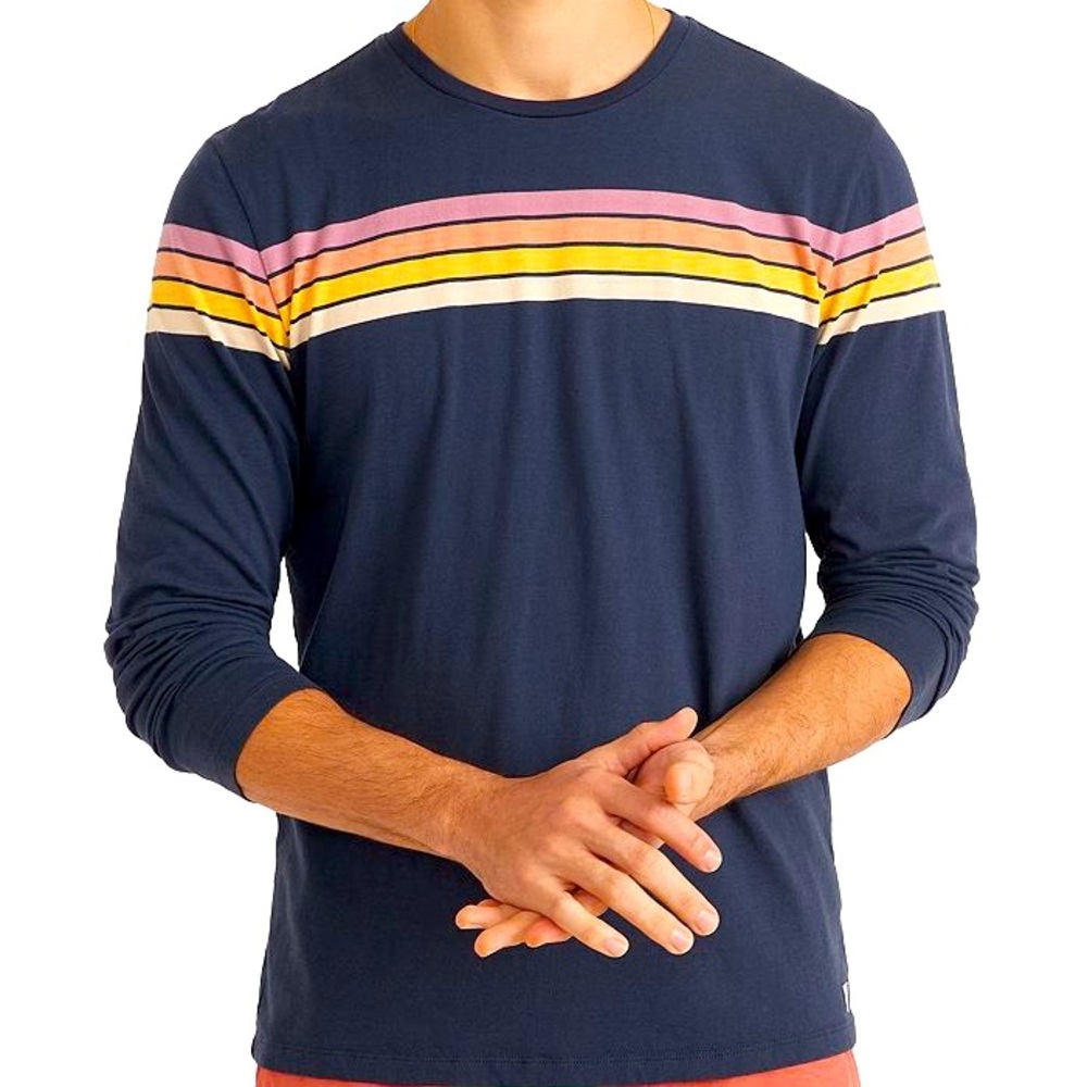 Marine Layer Men’s Cooper Long Sleeve Sunset Stripe long sleeve tee shirt Large